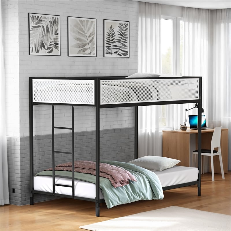 Furniture of America Pramit Metal Twin over Twin Bunk Bed in Black