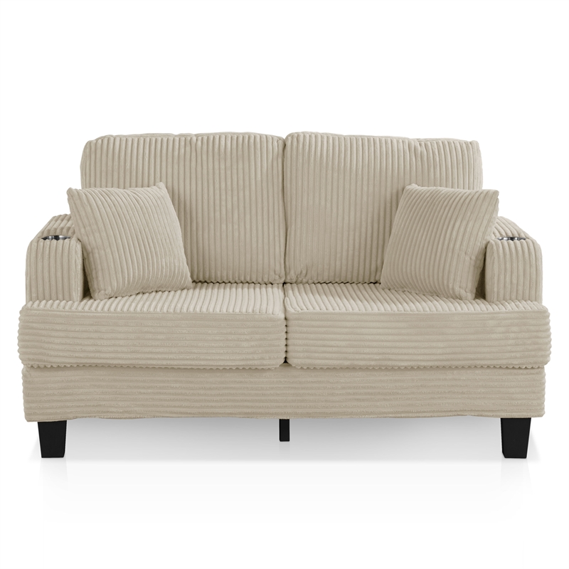 Furniture of America Reese Chenille Beige Loveseat with Cup Holders