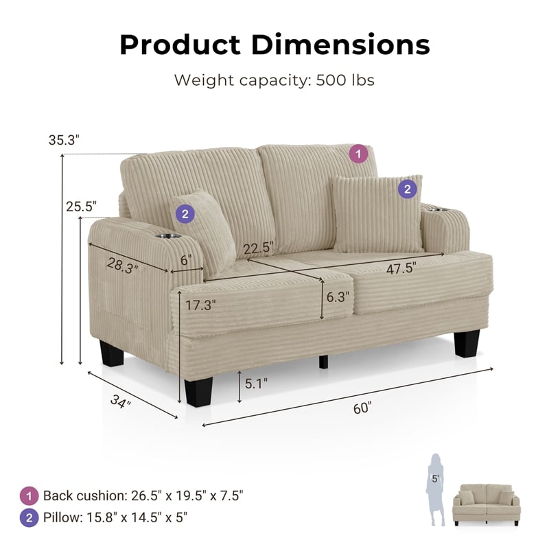 Furniture of America Reese Chenille Beige Loveseat with Cup Holders