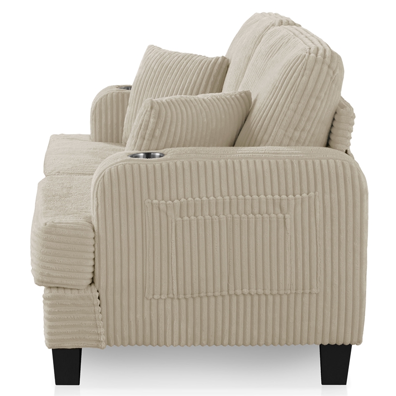 Furniture of America Reese Chenille Beige Loveseat with Cup Holders
