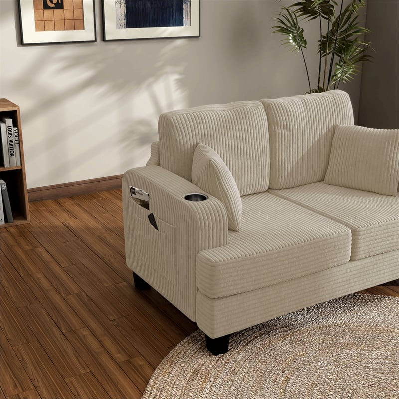 Furniture of America Reese Chenille Beige Loveseat with Cup Holders
