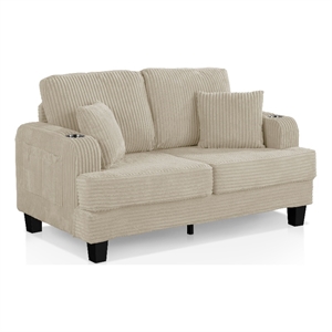 Furniture of America Reese Chenille Beige Loveseat with Cup Holders