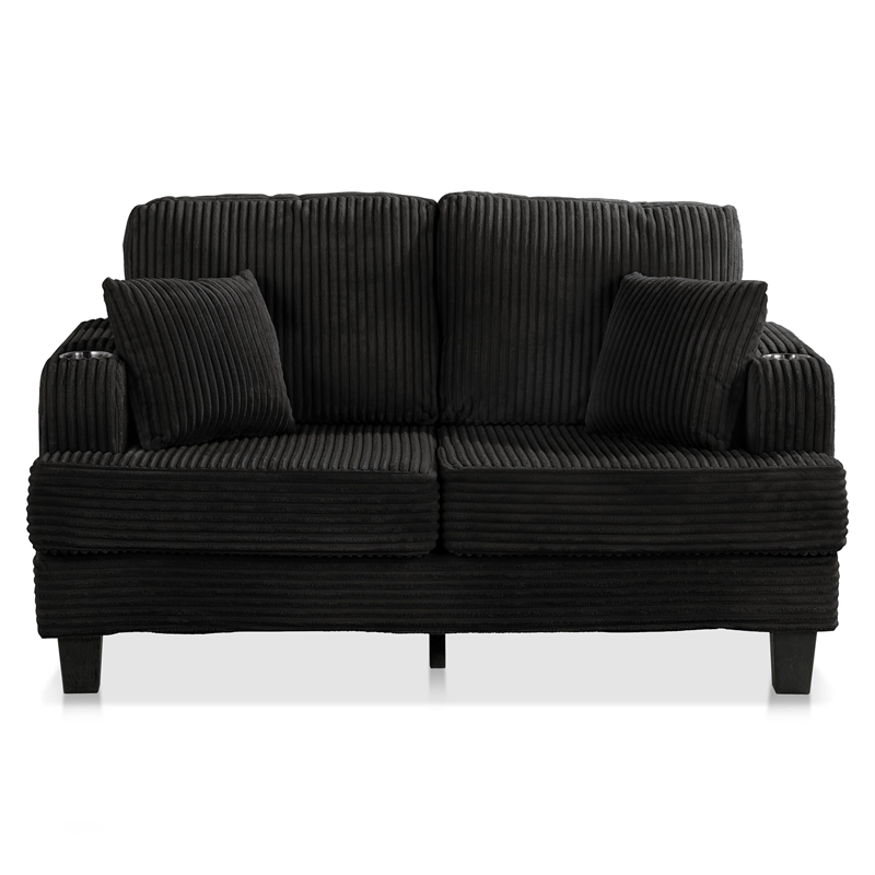 Furniture of America Reese Chenille Black Loveseat with Cup Holders