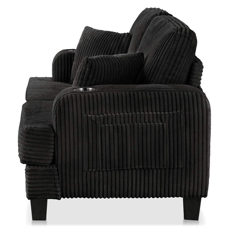 Furniture of America Reese Chenille Black Loveseat with Cup Holders