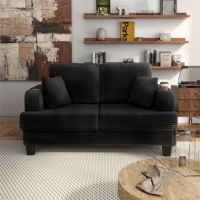 Furniture of America Reese Chenille Black Loveseat with Cup Holders