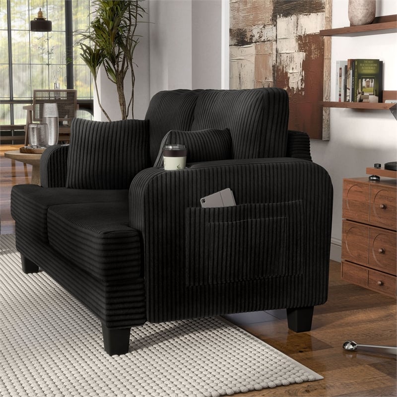 Furniture of America Reese Chenille Black Loveseat with Cup Holders