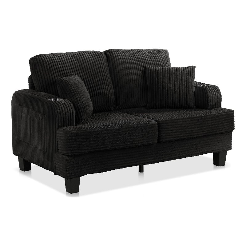Furniture of America Reese Chenille Black Loveseat with Cup Holders