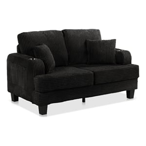 Furniture of America Reese Chenille Black Loveseat with Cup Holders