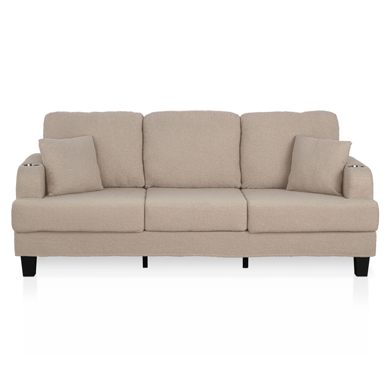 Furniture of America Reese Fabric Beige Sofa with Cup Holders and USBs
