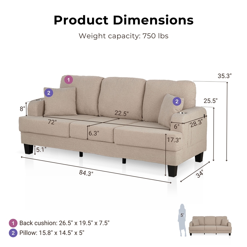 Furniture of America Reese Fabric Beige Sofa with Cup Holders and USBs