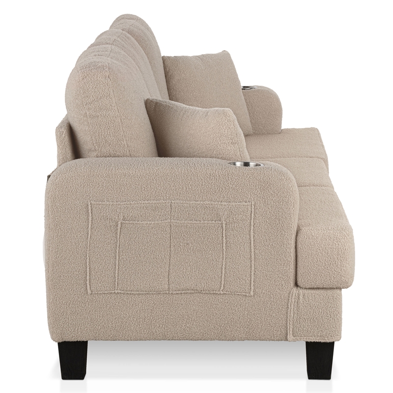 Furniture of America Reese Fabric Beige Sofa with Cup Holders and USBs