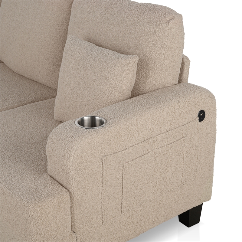 Furniture of America Reese Fabric Beige Sofa with Cup Holders and USBs