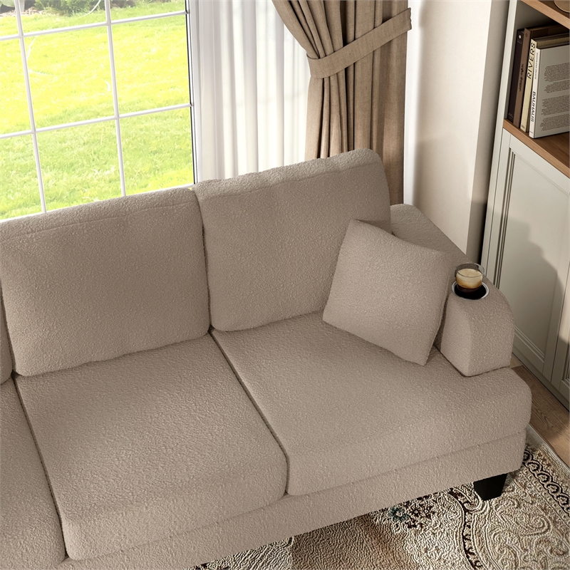 Furniture of America Reese Fabric Beige Sofa with Cup Holders and USBs