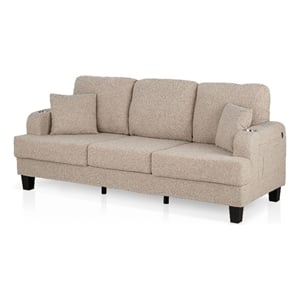 Furniture of America Reese Fabric Beige Sofa with Cup Holders and USBs