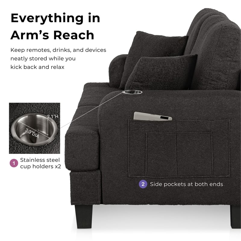 Furniture of America Reese Fabric and Wood Dark Gray Loveseat with Cup Holders