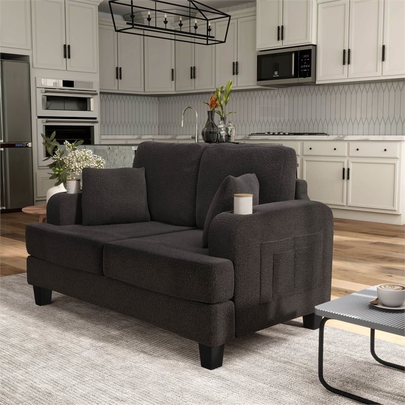 Furniture of America Reese Fabric and Wood Dark Gray Loveseat with Cup Holders