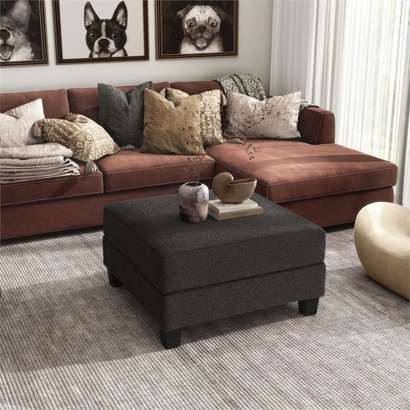Furniture of America Reese Fabric and Wood Storage Ottoman in Dark Gray