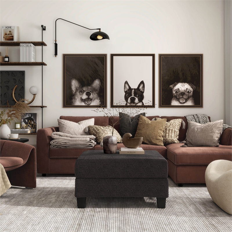 Furniture of America Reese Fabric and Wood Storage Ottoman in Dark Gray