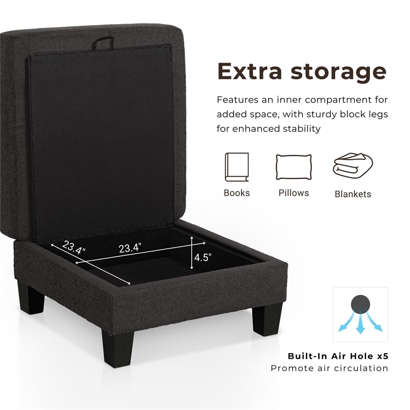 Furniture of America Reese Fabric and Wood Storage Ottoman in Dark Gray