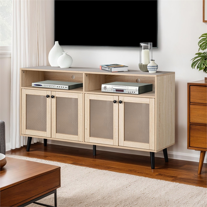 Furniture of America Evans Wood 56-Inch TV Stand with 4-Door in Natural