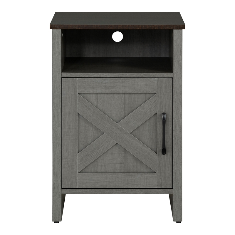 Furniture of America Cavill Wood Side Table with Shelf and Door in Gray