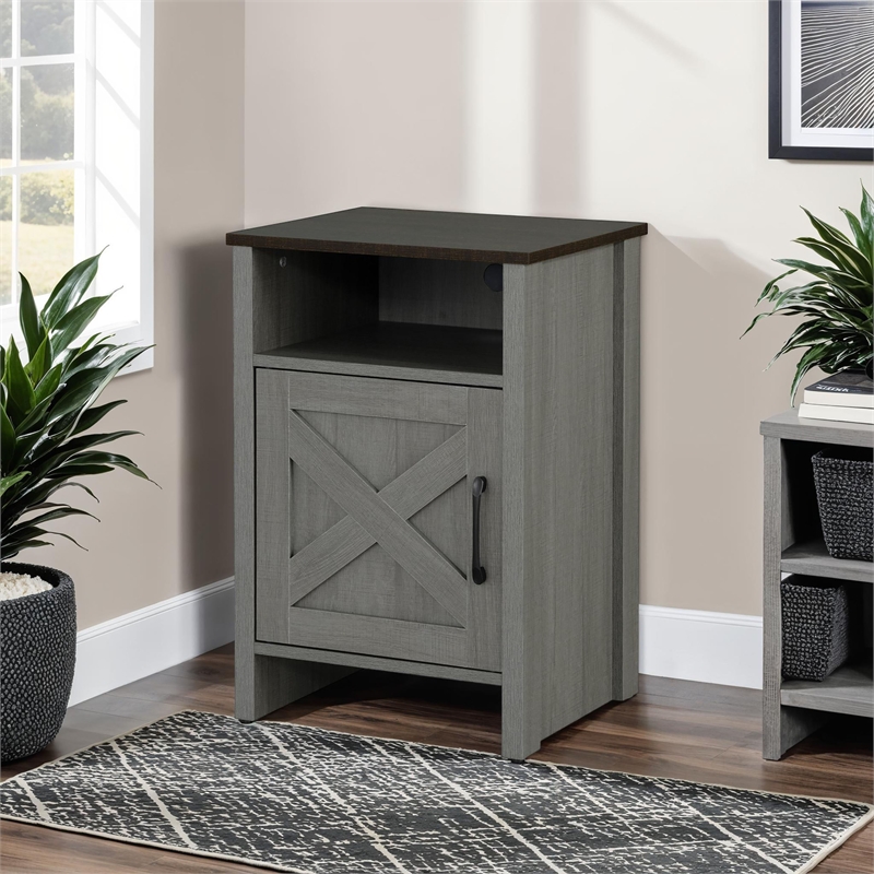 Furniture of America Cavill Wood Side Table with Shelf and Door in Gray