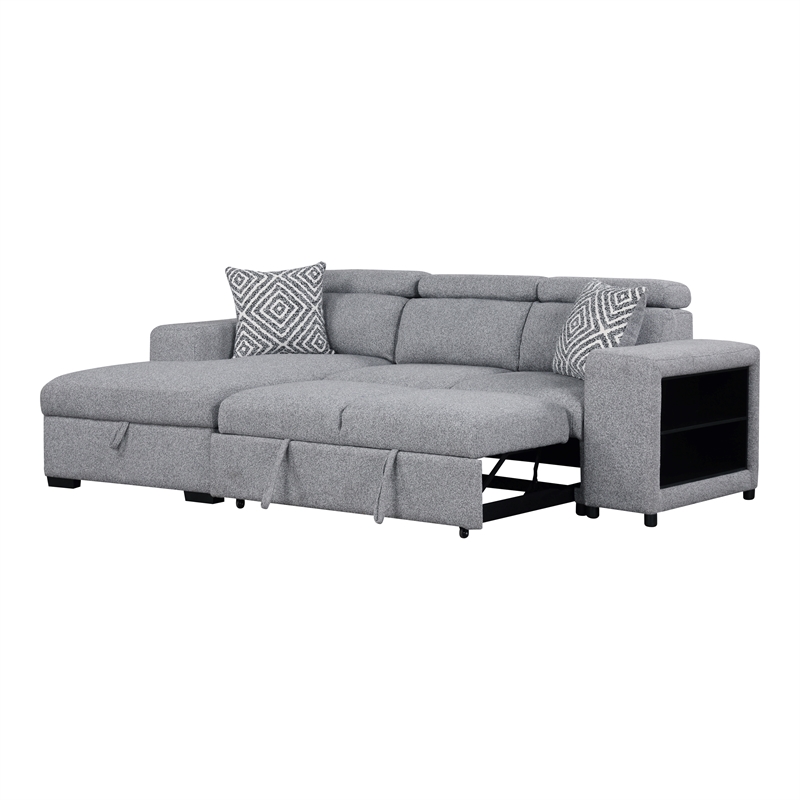 Furniture of America Nuesi Fabric Sleeper Sectional with Left Chaise in Gray