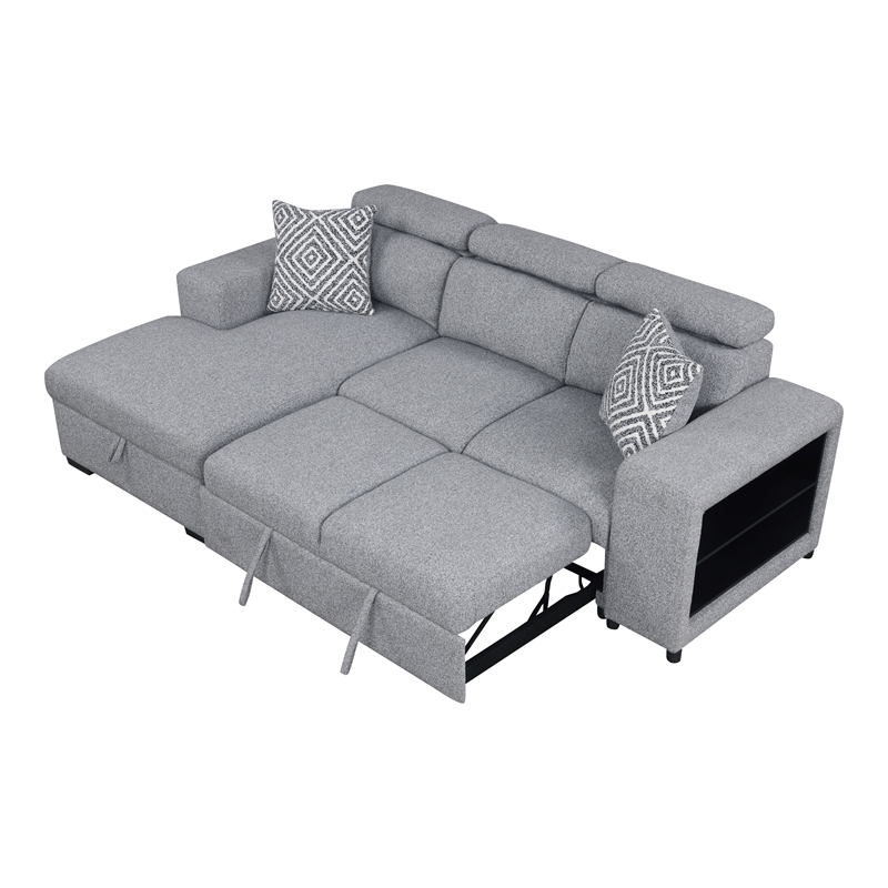 Furniture of America Nuesi Fabric Sleeper Sectional with Left Chaise in Gray