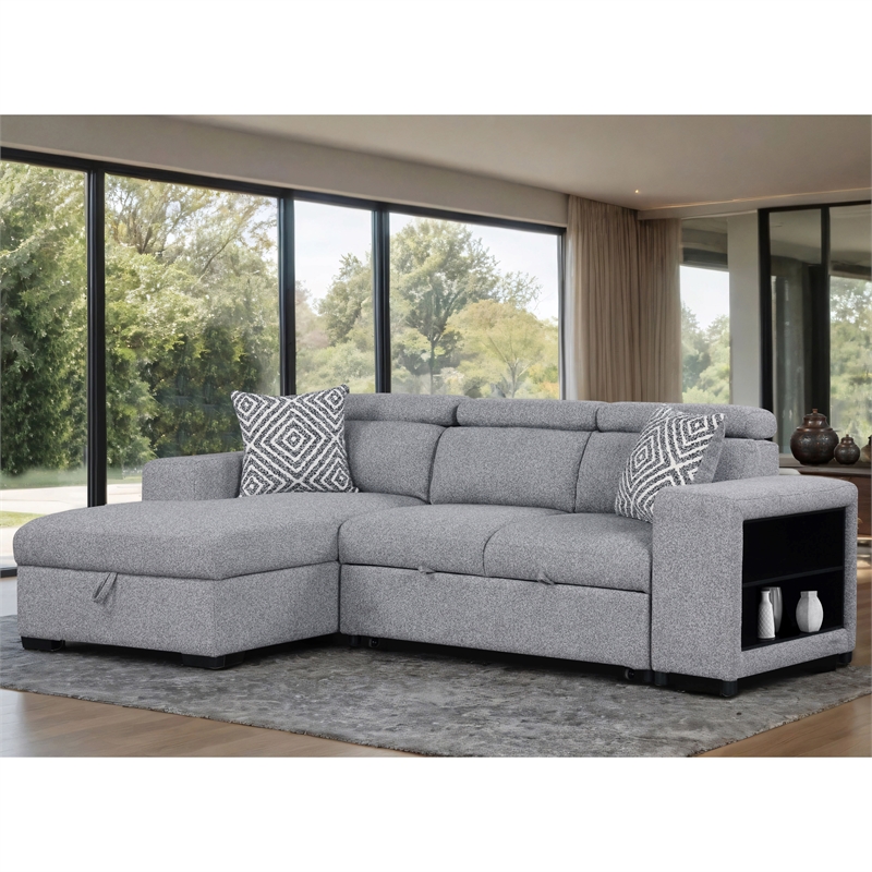 Furniture of America Nuesi Fabric Sleeper Sectional with Left Chaise in Gray