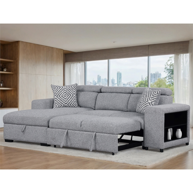 Furniture of America Nuesi Fabric Sleeper Sectional with Left Chaise in Gray