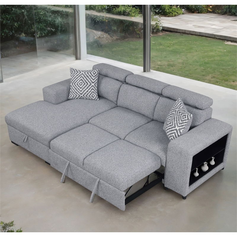 Furniture of America Nuesi Fabric Sleeper Sectional with Left Chaise in Gray