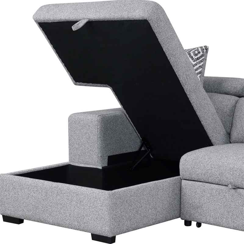 Furniture of America Nuesi Fabric Sleeper Sectional with Left Chaise in Gray