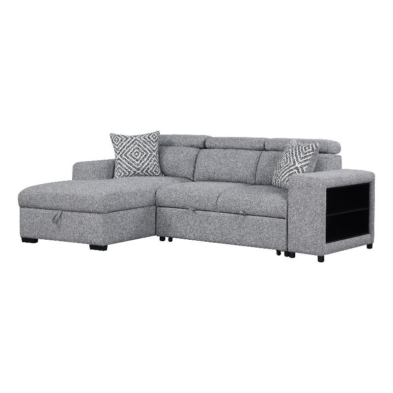 Furniture of America Nuesi Fabric Sleeper Sectional with Left Chaise in Gray