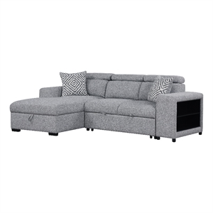 Furniture of America Nuesi Fabric Sleeper Sectional with Left Chaise in Gray