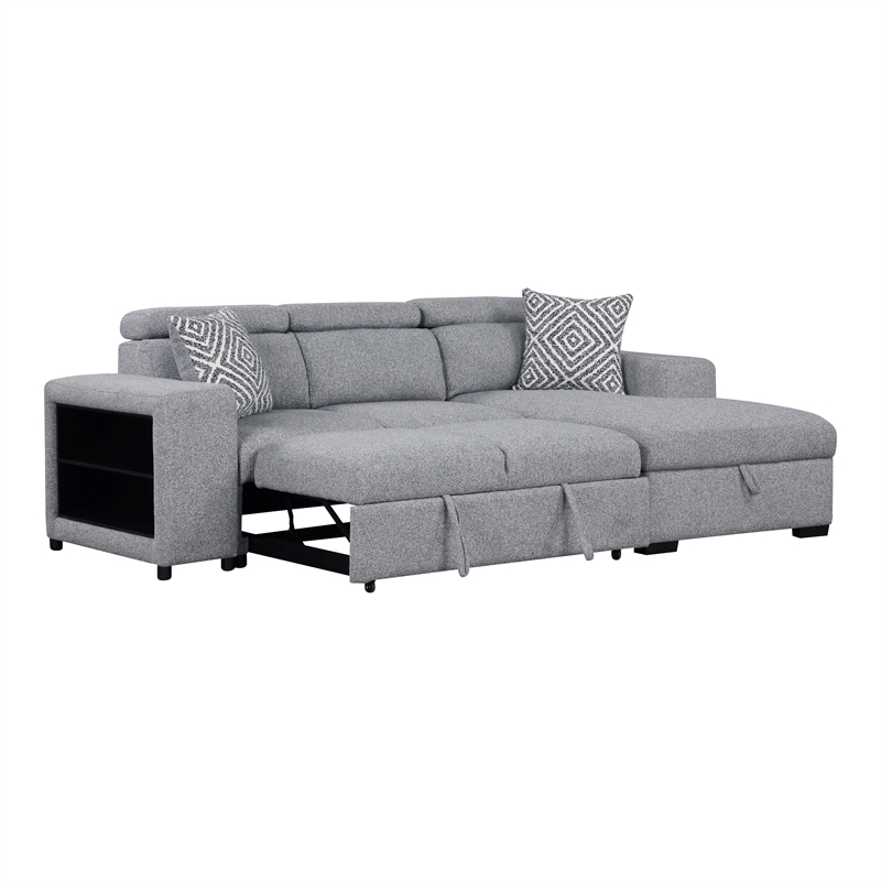 Furniture of America Nuesi Fabric Sleeper Sectional with Right Chaise in Gray