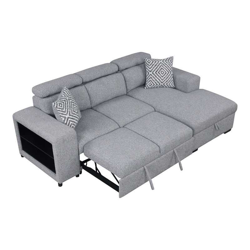 Furniture of America Nuesi Fabric Sleeper Sectional with Right Chaise in Gray