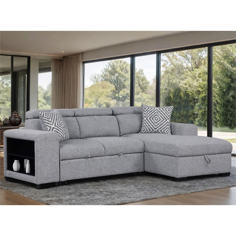 Furniture of America Nuesi Fabric Sleeper Sectional with Right Chaise in Gray