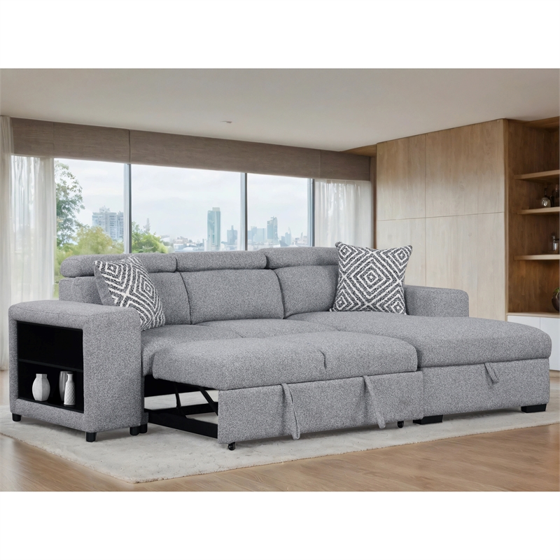 Furniture of America Nuesi Fabric Sleeper Sectional with Right Chaise in Gray