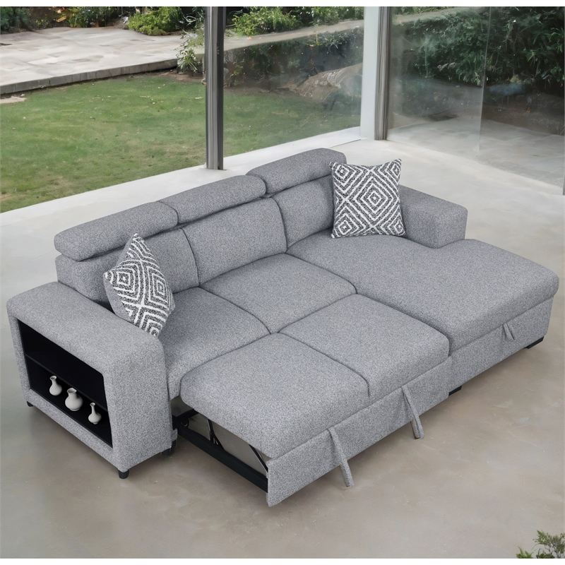 Furniture of America Nuesi Fabric Sleeper Sectional with Right Chaise in Gray