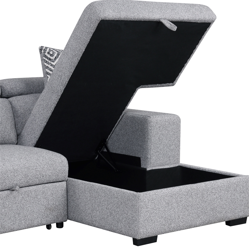Furniture of America Nuesi Fabric Sleeper Sectional with Right Chaise in Gray