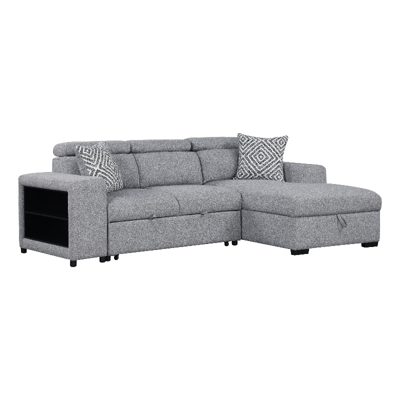 Furniture of America Nuesi Fabric Sleeper Sectional with Right Chaise in Gray