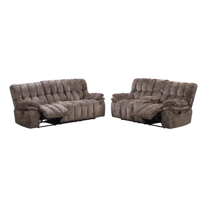 Furniture of America Bello Fabric 2-Piece Manual Reclining Sofa Set in Brown
