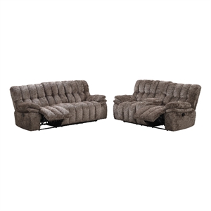 Furniture of America Bello Fabric 2-Piece Manual Reclining Sofa Set in Brown