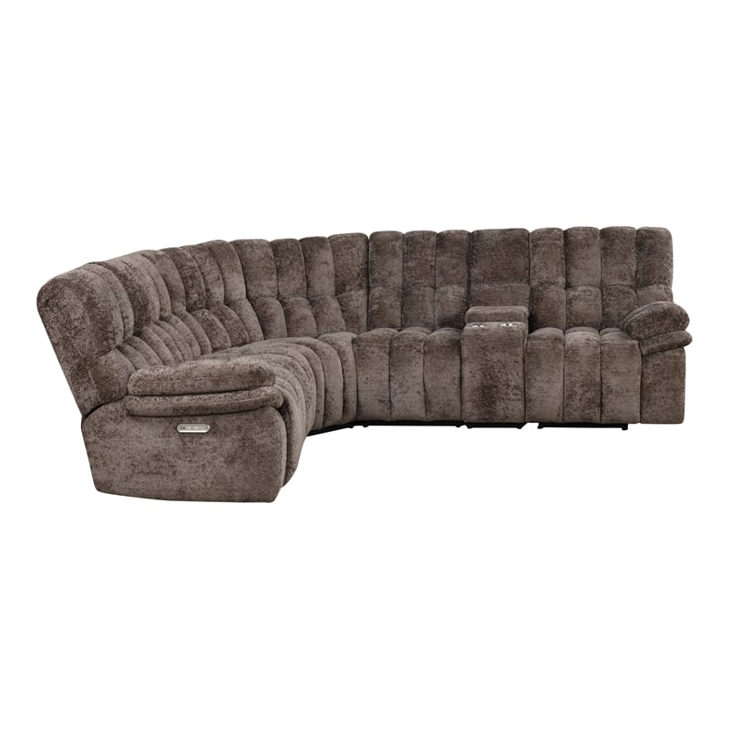Furniture of America Bello Brown Fabric Power Reclining Sectional with USBs