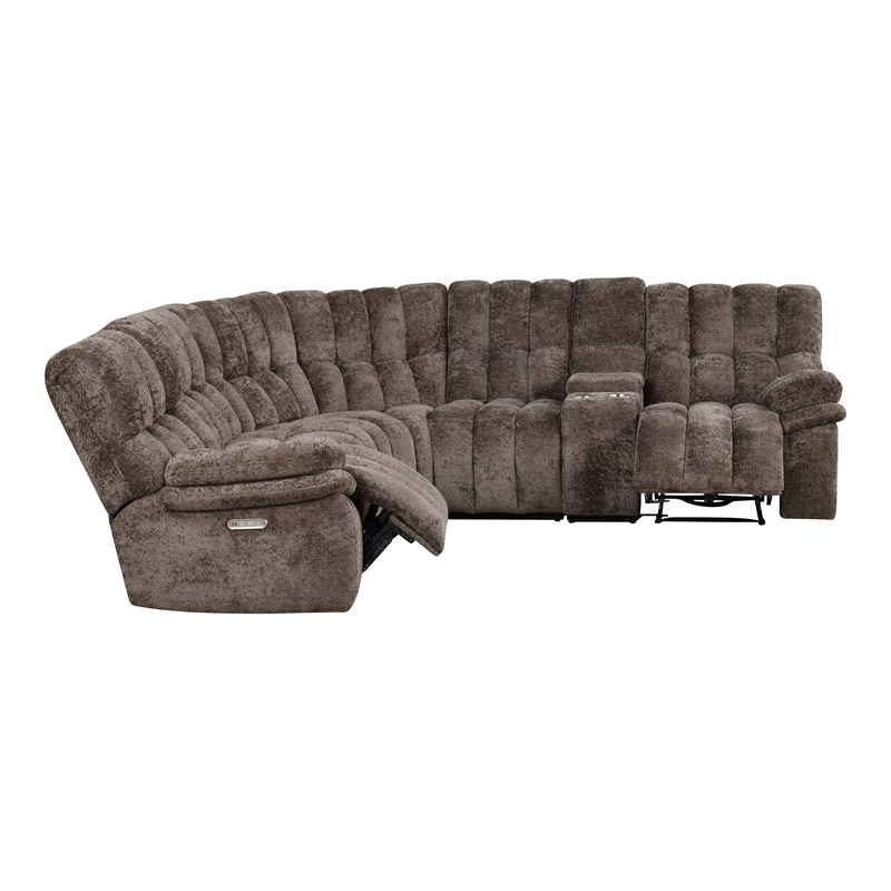 Furniture of America Bello Brown Fabric Power Reclining Sectional with USBs