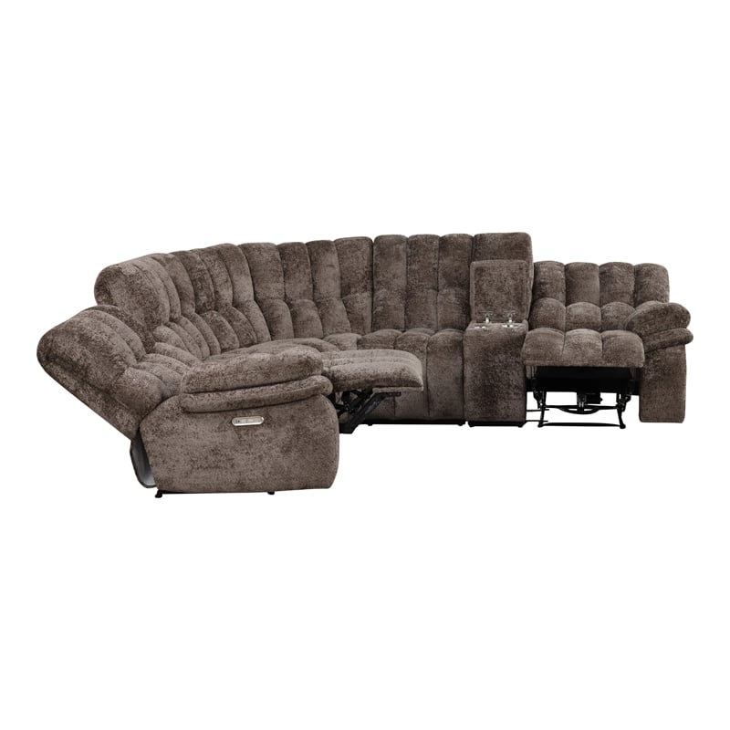 Furniture of America Bello Brown Fabric Power Reclining Sectional with USBs