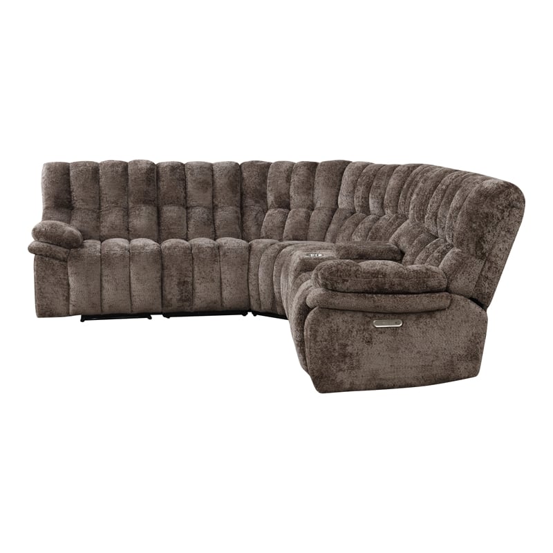 Furniture of America Bello Brown Fabric Power Reclining Sectional with USBs