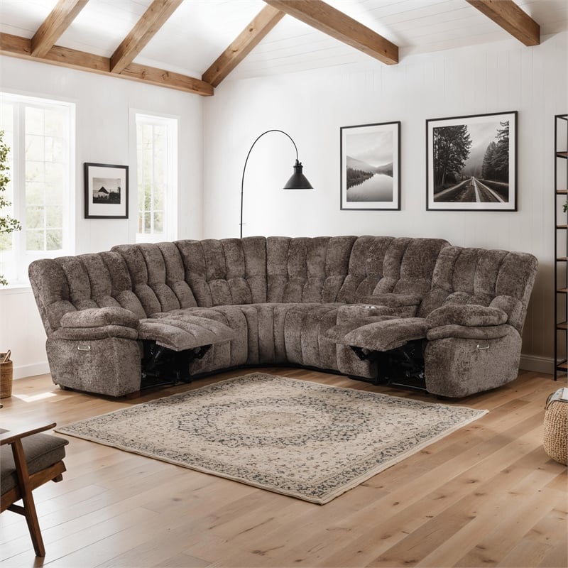 Furniture of America Bello Brown Fabric Power Reclining Sectional with USBs