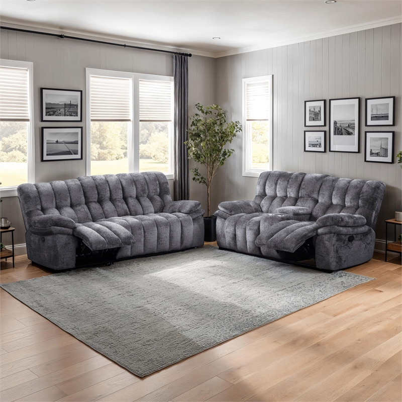 Furniture of America Bello Fabric 2-Piece Manual Reclining Sofa Set in Dark Gray