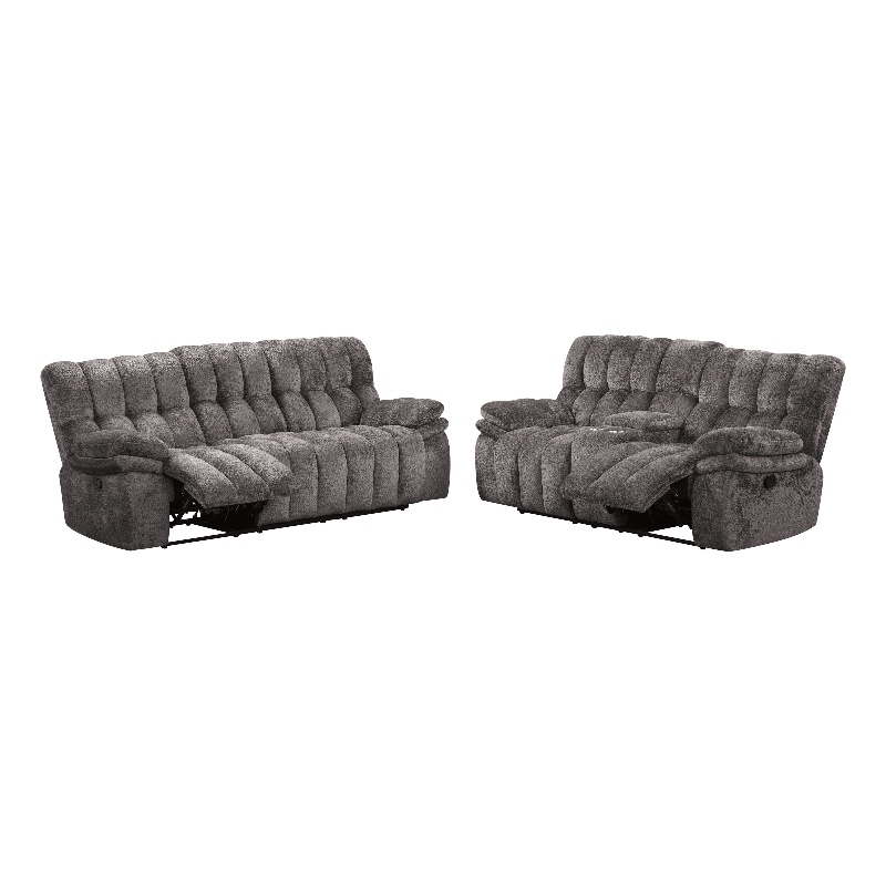 Furniture of America Bello Fabric 2-Piece Manual Reclining Sofa Set in Dark Gray
